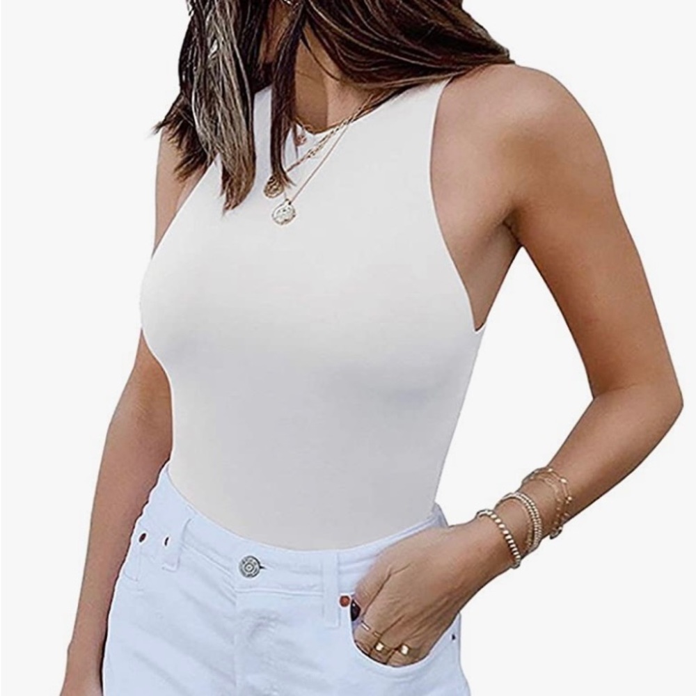 REORIA Women’s Sexy Sleeveless Racer Back Halter Neck Bodysuit Tank Top